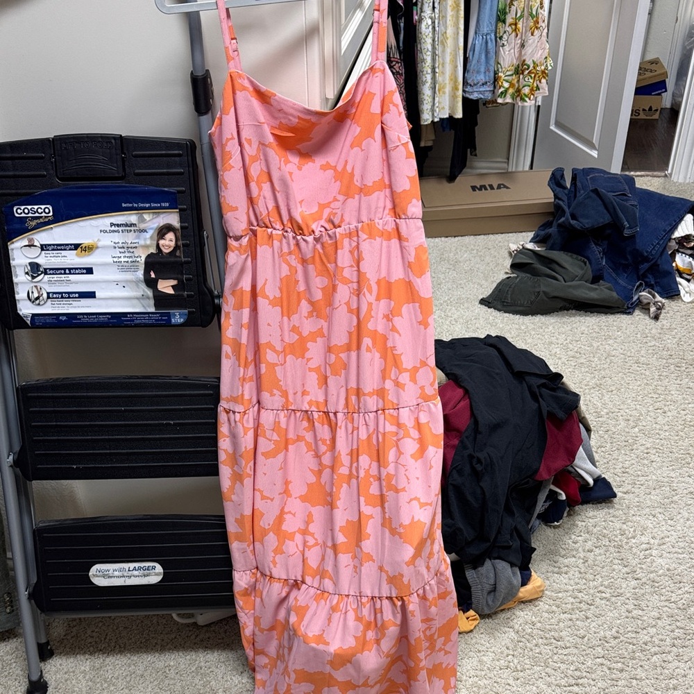Floral Pink and Orange Maxi Dress
